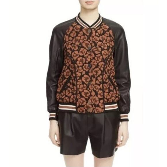Coach 1941 Shrunken Wild Beast Satin Jacquard Floral Leather Bomber Jacket 00 - Picture 1 of 6